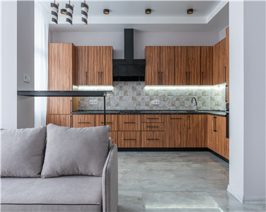 Home L Shape Durable Wood Veneer Kitchen Cabinet